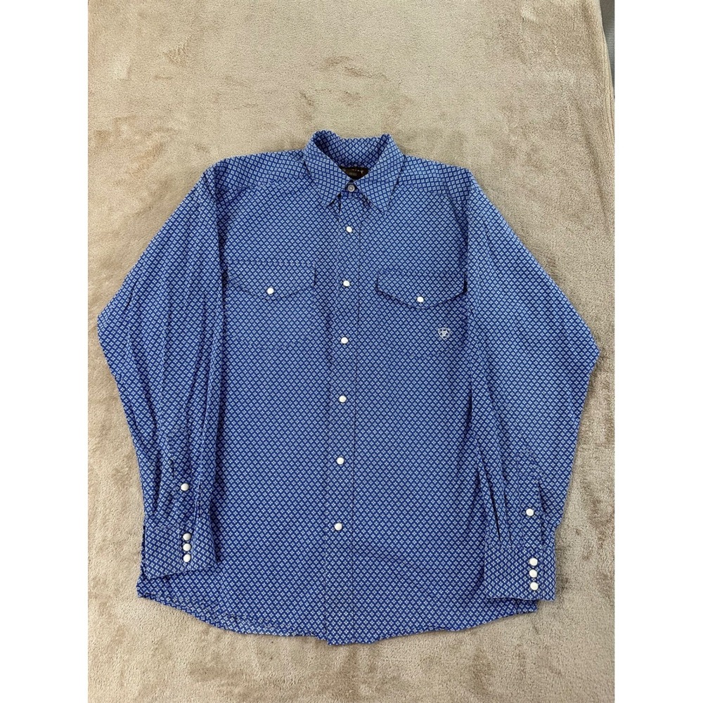 Ariat Pierre Classic Snap LS Western Shirt Mens Size M Blue Geometric Print EUC